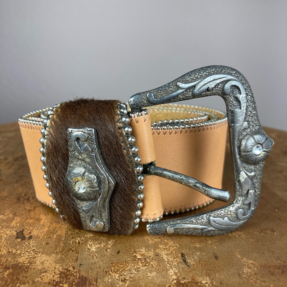 Streets Ahead Embellished Fur and Leather Belt